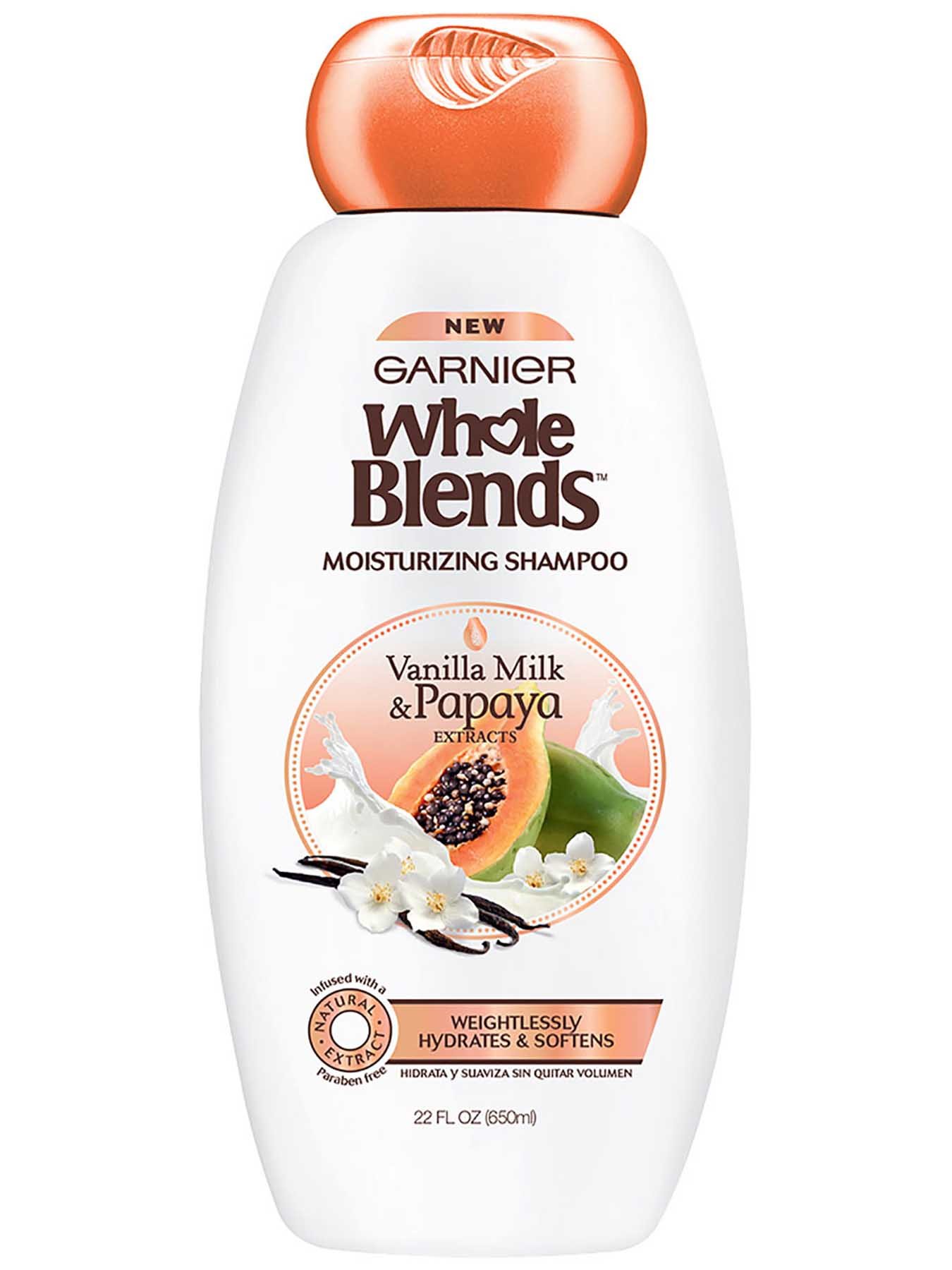 Front view of Moisturizing Shampoo with Vanilla Milk and Papaya Extracts.